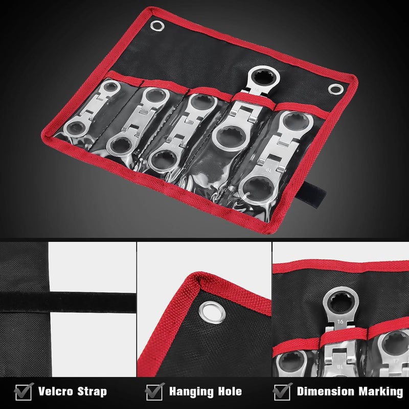 LOSCHEN 5-Piece Flex-Head Stubby Ratcheting Combination Wrench Set, Mini Wrench Set, Double Box End Flex-Head, Mini Spanner Set, Metric 8 10 12 13 14 15 16 17 18 19mm, 72-Teeth, CR-V Steel - Image 5